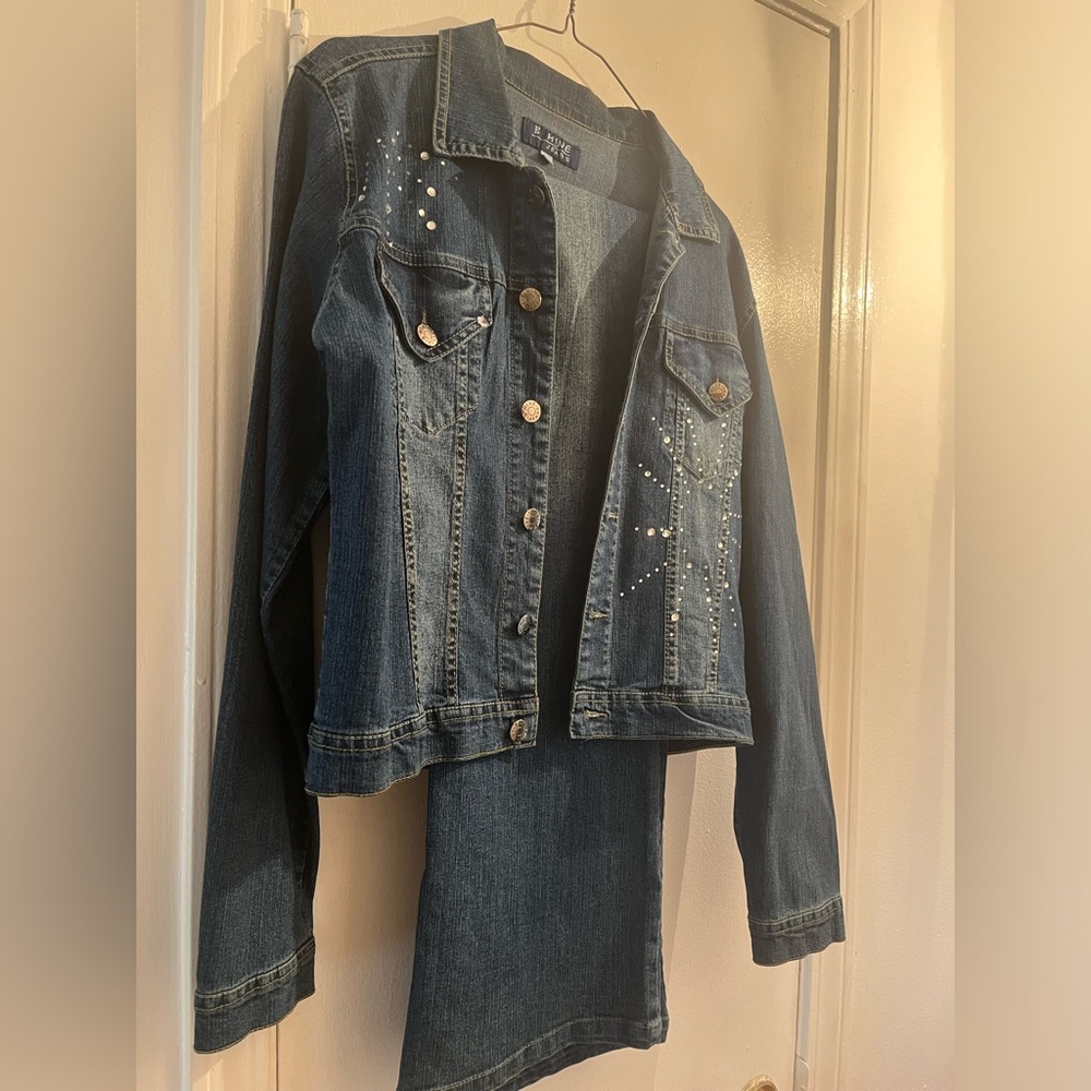 Embellished Denim Jacket and Pants Set